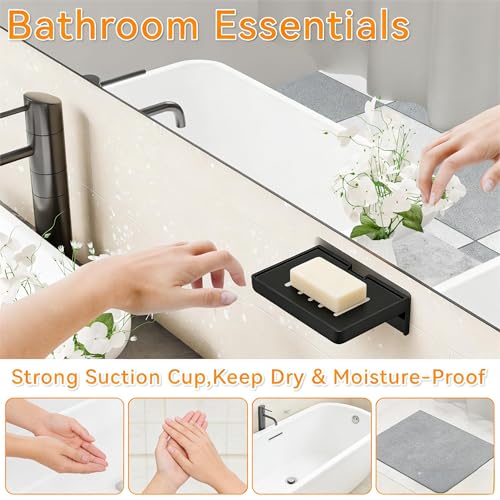 SUOXING 2 Pack Bar Soap Holder for Shower Wall,Self Draining Adhesive Soap Holder,Rustproof Wall Mounted Acrylic Shower Soap Rack & Caddy for Bathroom,Bath,Kitchen,No Drilling PlasticSoap Shelf,Black - color: Black
