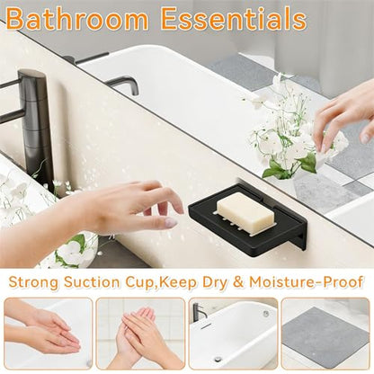 SUOXING 2 Pack Bar Soap Holder for Shower Wall,Self Draining Adhesive Soap Holder,Rustproof Wall Mounted Acrylic Shower Soap Rack & Caddy for Bathroom,Bath,Kitchen,No Drilling PlasticSoap Shelf,Black - color: Black