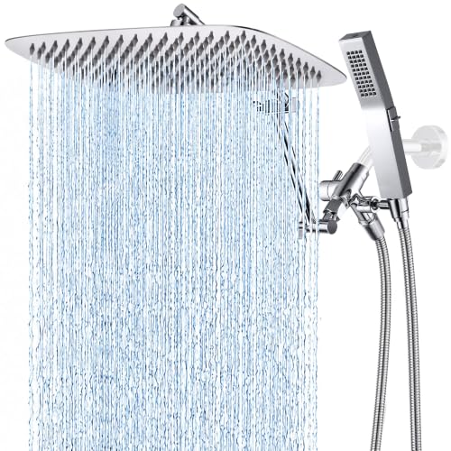 G-Promise All Metal 14 Inches Rainfall Shower Head with Handheld Combo | All Metal, Built to Last, Easy Install, Adjustable Height & Angle for All Heights, Extra Long Hose, Modern Upgrade - color: Chrome, size: 14 Inches