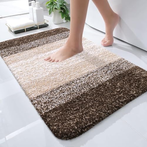 OLANLY Small Bathroom Rugs 24x16, Extra Soft Absorbent Microfiber Bath Rugs | Light Brown, Non-Slip Quick-Drying Rubber Backing, Washable Plush Bath Mat for Floor, Tub and Shower, Home Decor Accessories - color: Light Brown, size: 24" X 16"