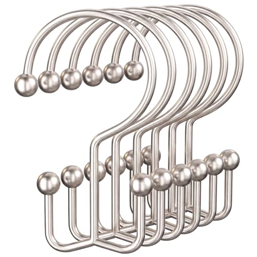 OEH Shower Curtain Hooks, Metal Shower Curtain Rings, Decorative Shower Curtain Hooks Rust Proof, Double Shower Rings for Curtain, Easy Install Shower Hooks for Shower Curtain (Nickel, 12 Pack) - color: Nickel, size: 12 Pack