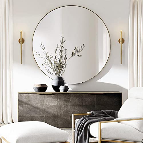 TEHOME 36 inch Brushed Nickel Round Mirror Circle Wall Mounted Mirror Circular Round Mirror for Bathroom Vanity, Entryway, Dresser or Mantel - color: Brushed Nickel, size: 36"L x 36"W