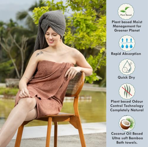 Bamboo Viscose Bath Towel Set Terry - Pack of 6 - Brown - 30 x 60 in – 60% Viscose Derived from Bamboo 40% Cotton – 730 GSM Plush & Soft Feel - Oeko-TEX Certified - Spa-Luxe Drying Comfort - color: Brown