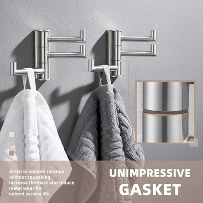 Suyar Swivel Towel Hook Brushed Nickel, Bathroom Robe Holder 3 Arms | SUS304 Stainless Steel Coat Hook, Space-Saving Design Shower Towel Hanger, Wall Mounted, 2 Pack - color: Brushed Nickel, size: 2 Pack