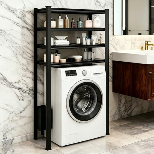 Over The Washer and Dryer Storage Shelf, Height-Adjustable 5-Tier Metal Organizer Rack, Space Saving Laundry Room Organizer Rack, Washer Shelf for Kitchen, Apartment, Black (54"Hx31.5"Wx15.8"D) - size: 54"Hx31.5"Wx15.8"D