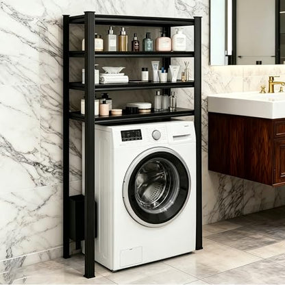 Over The Washer and Dryer Storage Shelf, Height-Adjustable 5-Tier Metal Organizer Rack, Space Saving Laundry Room Organizer Rack, Washer Shelf for Kitchen, Apartment, Black (54"Hx31.5"Wx15.8"D) - size: 54"Hx31.5"Wx15.8"D