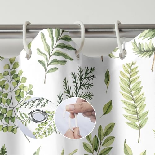 Green Fern Leaves Shower Curtain, Waterproof Fabric Greenery Watercolor Botanical Plant Bathroom Shower Curtain, 72 x 72 Inch - color: Green Fern, size: 72"W x 72"L (Pack of 1)