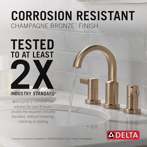 Delta Albion Brushed Gold Bathroom Faucet 3 Hole, 8 Inch Widespread Bathroom Sink Faucet for Vanity, Metal Push-Pop Drain Assembly, Champagne Bronze 35855LF-CZ - color: Champagne Bronze