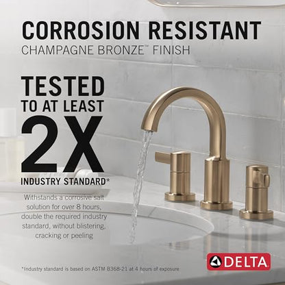 Delta Albion Brushed Gold Bathroom Faucet 3 Hole, 8 Inch Widespread Bathroom Sink Faucet for Vanity, Metal Push-Pop Drain Assembly, Champagne Bronze 35855LF-CZ - color: Champagne Bronze