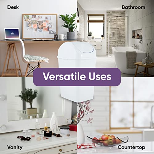 Superio Mini Desktop Trash Can with Swing Top Lid Portable Plastic Garbage Can for Countertop, Desktop, Make up Vanity, Bathroom, Car, Under Sink, Dorm, Compact Waste Bin 5 L, 1.25 Gal. (White) - size: 1.25 Gallon, style: 1 Pack