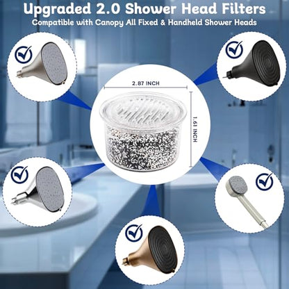 ShowerHead Filter Replacement Cartridge Compatible with Canopy All Fixed & Handheld Filtered Shower Heads, Shower Filters For Hard Water, 2 Pack