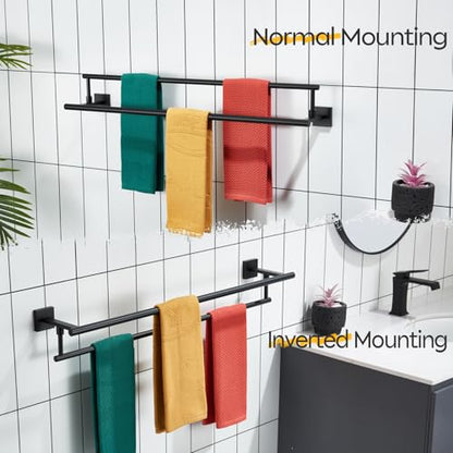KOKOSIRI Bathroom Towel Bars 32-Inch Double Towel Rails Matte Black Towel Holder Overlength for Kitchen Garage Stainless Steel B5009BK-L32 - color: Matte Black, size: 32-Inch