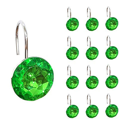 12 Pcs Bling Rhinestones Shower Curtain Hooks Bathroom Rolling Hooks - color: Green