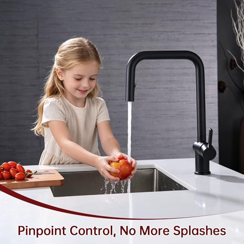 SUMERAIN Matte Black Kitchen Faucet with Pull Down Sprayer | Single Hole, SUS304 Stainless Steel, Single Handle, Modern, 360° Swivel Spout, Easy Installation - color: Matte Black