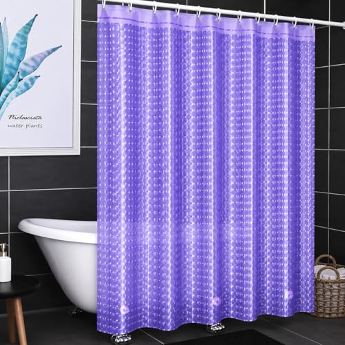Shower Curtain Liner, Waterproof EVA 3D Shower Curtains with Duty Heavy Bottom Magnets and Rust Proof Grommets, Weighted Shower Liner for Shower Stall, Bathtubs - color: Purple Square, size: 72"W x 72"L (Pack of 1)