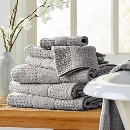 100% Cotton Super Soft Luxury Bath Towel Set | Quick-Dry and Highly Absorbent | Waffle Textured | 550 GSM | Includes 4 Bath Towels | Harper Collection (Light Grey) - color: Light Grey, size: Bath Towel (4-Pack)