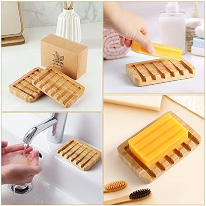 Shampoo Bar Holder Bamboo Soap Dish for Shower Wood Soap Dishes Wooden Soap Saver Tray Stand Self Draining Travel Soap Container Case for Bathroom Kitchen Bath Tub Razor Sponges, Waterfall Drain 2 PCS - color: Beige ( 2 Pack )