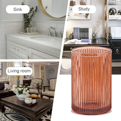 Glass Toothbrush Holder, Clear Bathroom Toothbrush Holder Set, 12oz Bathroom Tumbler Cup, Bathroom Storage Cup Organizer for Tooth Brush, Toothpaste and Makeup Brush - color: Brown Gold
