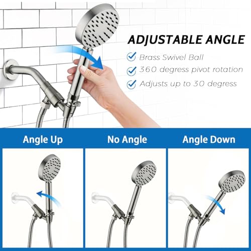 G-Promise All Metal Handheld Shower Head with Shut Off Valve & Long Hose | Built to Last, Water-Saving On/Off Pause Valve, Solid Brass Bracket Holder, 70" to 75" Flexible Stainless Steel Hose