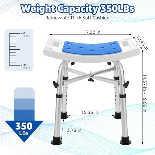 Shower Chair Bath Stool Seat 350 Lbs | Height Adjustable Bath Bench with Padded Seat for Seniors,Shower Stool Chair for Inside Shower (Blue) - color: Blue
