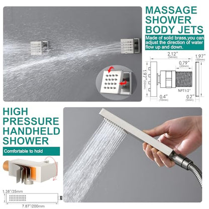 HOMEDEC Full Body Shower System with Dual Shower Heads, 6pcs Body Jets with 15.7x31.5" Rainfall and 6" Showerheads, Brushed Nickel - color: Brushed Nickel, style: 4-Way + 1x 6" Top