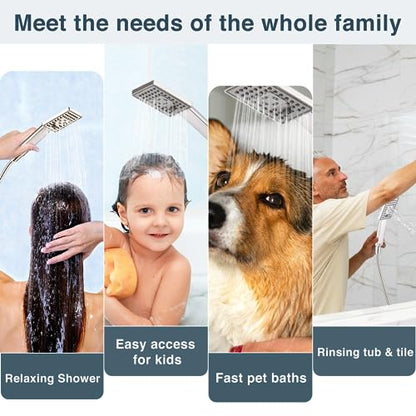 BRIGHT SHOWERS Handheld Shower Head Set High Pressure Hand Held Showerhead with 60 Inch Flexible Shower Hose and Adjustable Shower Arm Mount Bracket, 3 Spray Settings Shower Wand, Brushed Nickel - color: Brushed Nickel, size: 1.8 Gallon Per Minute