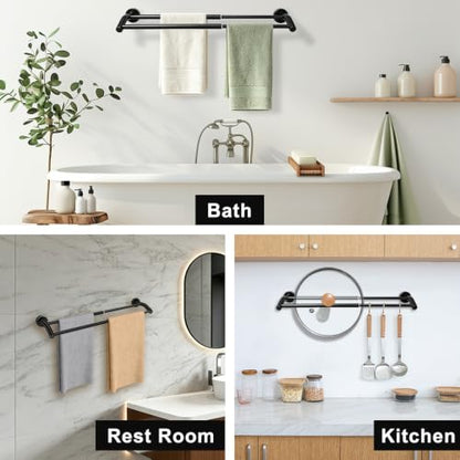 MGahyi Black Telescopic Double Towel Bar Wall Mount 14.5-24.8Inch | Rustproof Towel Rack with Widened Spacing, Scratch-resistant & Durable for Bathroom Kitchen RV - color: Black
