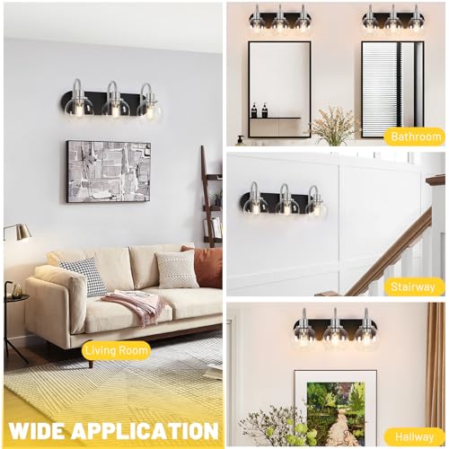 Dpyrrhic Modern 3-Light Vanity Light, Bathroom Lighting Fixture Over Mirror With Clear Glass Shade and Metal Base, Matte Black and Brushed Nickel - color: Black & Brushed Nickel, size: 3-Light