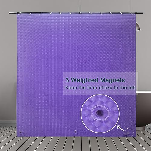 EVA Purple Shower Curtain Liner, 3D Plastic 5G Shower Liner with 12 Rustproof Metal Grommets and Weighted Magnets, Waterproof Duty for Bathroom 72 x 72 - color: Square-purple