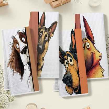 4 Pcs Funny Dog Kitchen Towels, Cute Dogs Gifts Hand Towels 14 x 24 Inches - color: Multi 0131