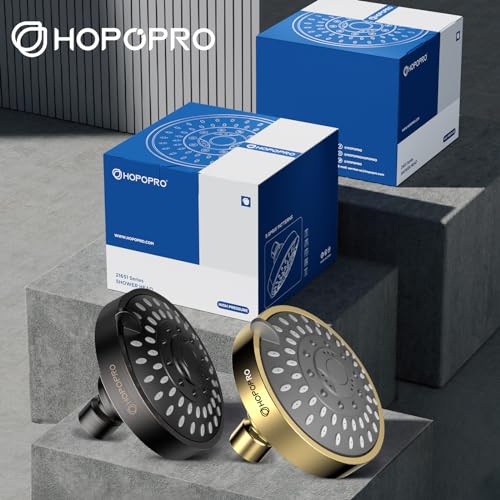 High Pressure Shower Head, HOPOPRO 5-Mode Fixed Showerhead, NBC Recommended | The Washington Post, NBC News, Today TV Show Recommended, Consumer Reports Tested High Flow Fixed Shower Head (4 Inch Gold) - color: Gold, style: 4 Inch Modern
