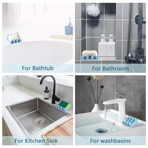 Soap Dish Holder for Shower with Suction Cup, Silicone Soap Holder & Saver Self-Draining Bar Soap Dish Keeps Soap Dry for Bathroom, Kitchen, Bathtub (Sky Blue,1-Pack) - color: Sky Blue,1-pack
