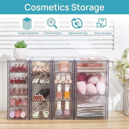 Vtopmart 4 Set Acrylic Desk Organizer with 16 Drawers for Office, Makeup | Clear Storage Drawers for Office Supplies, Desktop Organization for Makeup, Jewelry, Art Crafts, Bead, Pen, Stationary - style: B