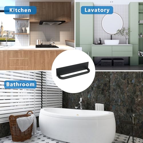 GREATLINK No Drill Adhesive Towel Holder - 9 Inch Black Stainless Steel Peel and Stick Towel Rack for Bathroom, Kitchen | Waterproof, Rust-Resistant & Easy to Install with Command Strips (2 Pack)