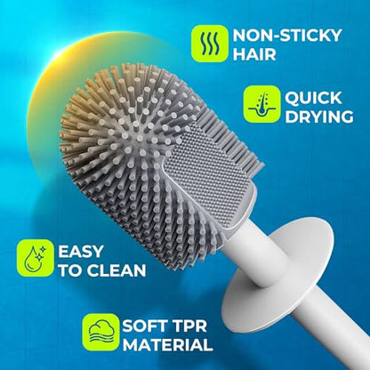 Silicone Toilet Brush, L-Shaped Toilet Brush and Holder Set, Bathroom Toilet Brush with Long Non-Slip Handle, Wall Mounted or Floor Standing Design, for Home and RV Use - size: 1 Pack | L-Shaped Brush Head, Non-Slip Handle