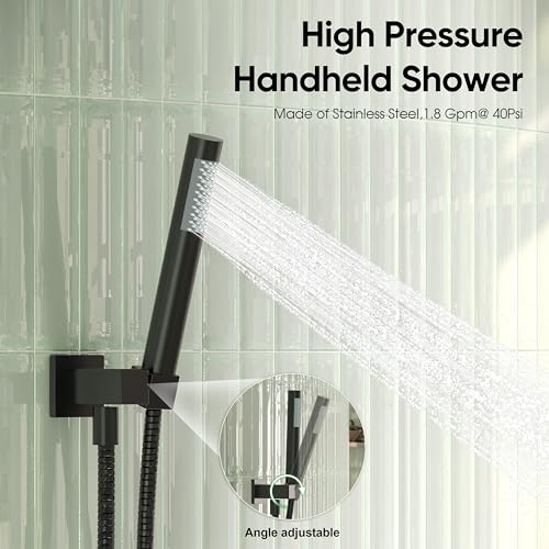 Esnbia Shower System with Tub Spout,Black Bathtub Shower Faucet Set,10 Inches Rain Shower Heads with Handheld Spary Combo, Tub Shower Kit with 3-Way Shower Valve, Matte Black - color: Matte Black