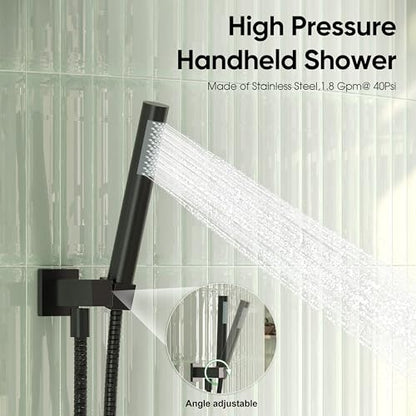 Esnbia Shower System with Tub Spout,Black Bathtub Shower Faucet Set,10 Inches Rain Shower Heads with Handheld Spary Combo, Tub Shower Kit with 3-Way Shower Valve, Matte Black - color: Matte Black