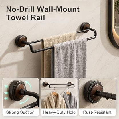 Double Pole No Drill Wall Mounted Towel Racks - Suction Cup Towel Bar for Bathroom Kitchen RV, Rustproof Stainless Steel Bathroom Hardware Set, Quick Setup Convenience(Yellow,60cm/23.6in) - color: Yellow, size: 60cm/23.6in