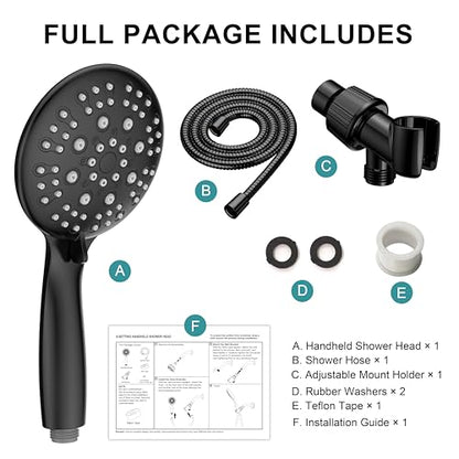 JDO Shower Head with Handheld, 6 Spray Settings High Pressure Hand Held Shower Head, 4.3" High Flow Rain Showerhead Set with Extra Long 59" Stainless Steel Hose and Adjustable Bracket(Matte Black) - color: Flat Black