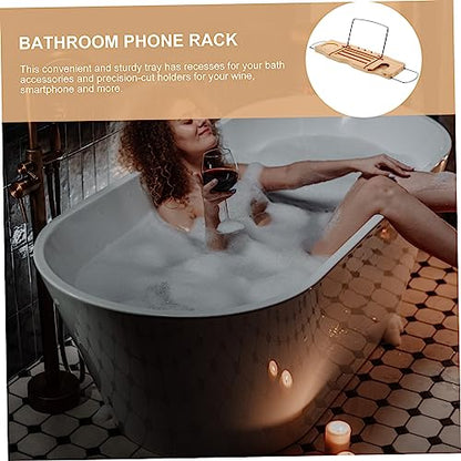 Adjustable Bamboo Bathtub Tray Phone Holder Expandable Bath Table for Luxury Baths 1-Piece Wooden Shelf for Relaxing Soaks