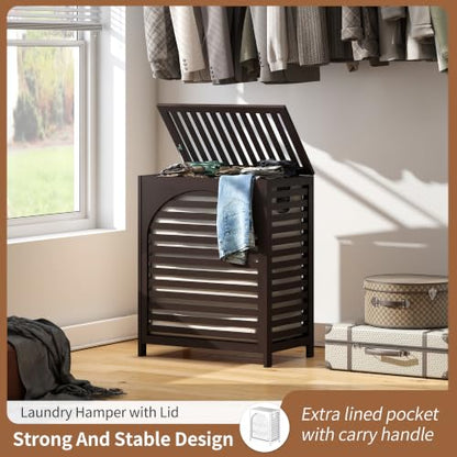 Laundry Hamper with Lid, Bamboo with Handles and Removable Liner Bag, 125L Laundry Basket for Bedroom, Bathroom & Laundry Room (Brown) - color: Brown
