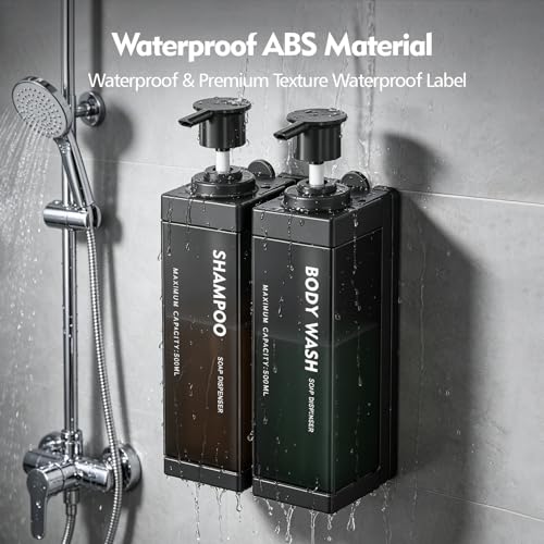 Wall Mounted Lockable Shampoo and Conditioner Dispenser | 17oz Large Pump Head No Drill Refillable ABS Plastic Bottle For Bathroom Shower Commercial Use Black 2 Pack - color: Black, size: 2