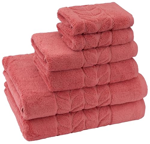 BAGNO MILANO Organic Turkish Cotton Bath Towels, Hand Towels - Premium Jacquard Collection, Certified Organic Cotton Towel Set (Coral Red, Towel Set of 6) - color: Coral Red, size: Towel Set of 6