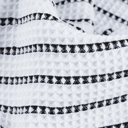 POLYTE 430 GSM Poly Blend Microfiber Quick Dry Waffle Bath Towel Set of 6 | 2-Body Towels, 2-Hand Towels, 2-Wash cloths, Oversize, Lint Free - color: White/Black