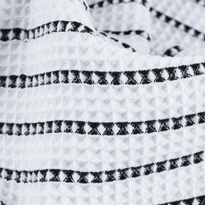 POLYTE 430 GSM Poly Blend Microfiber Quick Dry Waffle Bath Towel Set of 6 | 2-Body Towels, 2-Hand Towels, 2-Wash cloths, Oversize, Lint Free - color: White/Black