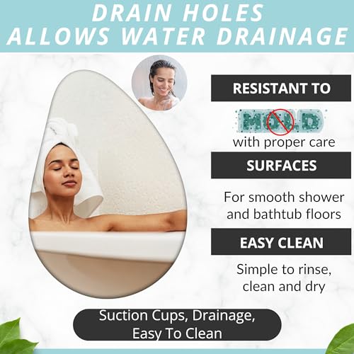 ENKOSI Non-Slip Bath & Shower Mat 40x16 Extra Long, Suction & Drain Holes | Pebble spa look; Durable PVC; 40x16 in, Pebble - color: Pebble