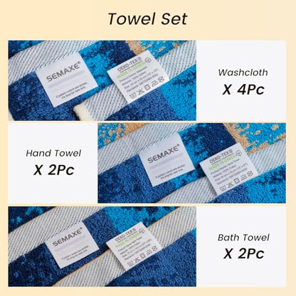 18-Piece Cotton Bath Towel Set for Bathroom, Hanging Loops, Coastal Ombre | Stock-up towel set for family bathrooms, guest baths, multi-bath homes, and wash-day rotation, OEKO-TEX certified, easy care - color: C02: Colorful - Beach