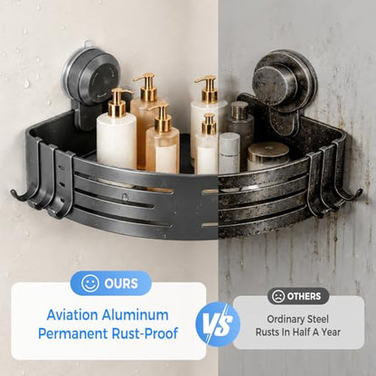 Lekesky Corner Shower Caddy Suction Cups, No Drilling Bathroom Shower Shelf | Aluminum, Rustproof, Suction Cup Can Remove and Reposition, Can hold up to 22 pounds, Also Can hold large shampoo bottles - color: Gunmetal Gray1
