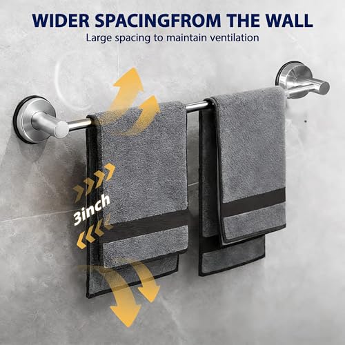 Towel Racks for Bathroom Suction Cup Towel Bar 14.6-24in Adjustable | No Drill Bathroom Towel Holder, Stainless Steel Construction, Heavy Duty Wall Mounted (silver) - color: Silver