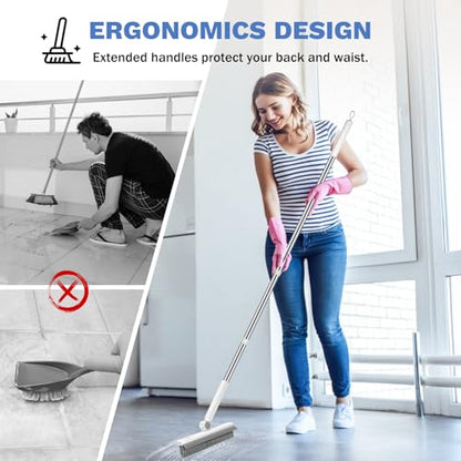 SetSail Grout Cleaner Brush with Long Handle, V-Shaped Floor Scrub Brush | Swivel Grout Brush Stiff Bristle Floor Grout Scrubber for Bathroom, Tile Line, Crevice, Kitchen, Wall, Deck, Garage - color: Grey White